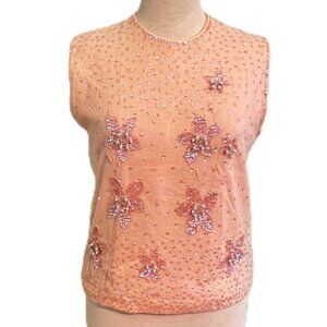 Hand Decorated Pink Beaded Sequin Sweater Dragon House Hong Kong S / M Vintage